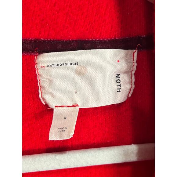 Anthropologie Moth Womens Red Button Pea Coat S Collar Wool Blend Winter Cozy - Picture 3 of 15